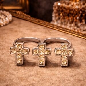 Vintage Silver Double Cross Ring Size 6.5